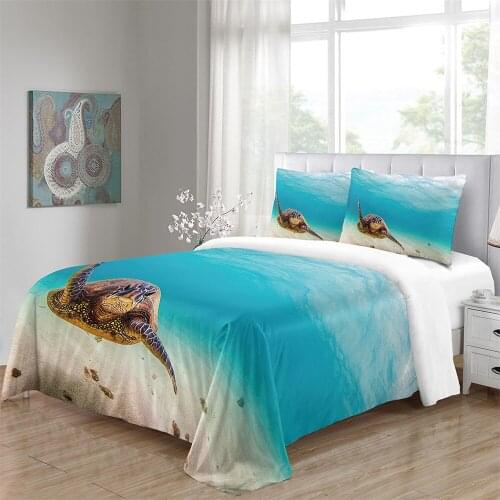Turtles Bedding Set Tortoise Duvet Cover Marine Animal Home Textiles 3pcs Cartoon Blue White Bedclothes Drop Ship