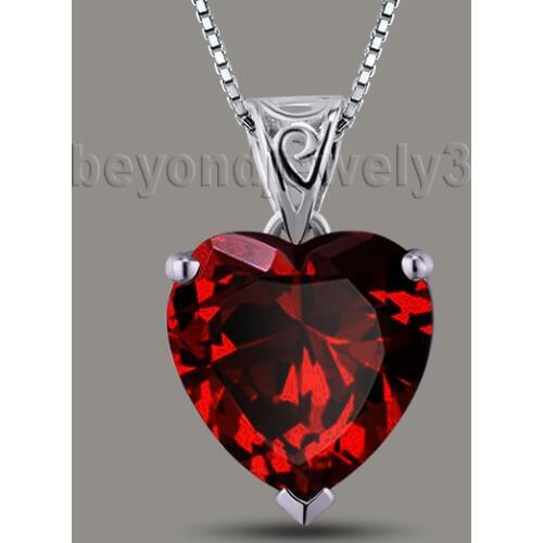 Romantic Heart 10x10mm 4.75Ct Natural Red Garnet Solid 18Kt White Gold Pendant P00279A