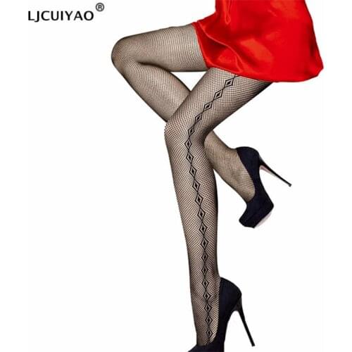 LJCUIYAO Fishnet Lingerie Sexy Stockings Ladies Tights Black Skinny Transparent Style Women Jacquard Spandex Hollow Pantyhose