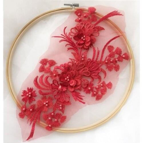 Maxsin 1 Pcs High Quality Beaded Lace Embroidery 3D Colorful Flower Wedding Dress Veil And Headdress Clothes Accessories Patch