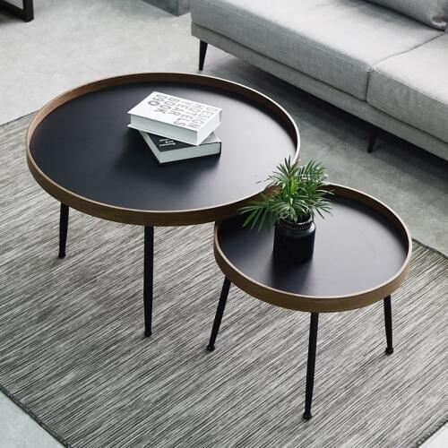 Louis fashion Coffee Tables Nordic Round Simple Modern Creative Black Walnut Ins Net Black Solid Wood Living Room Small