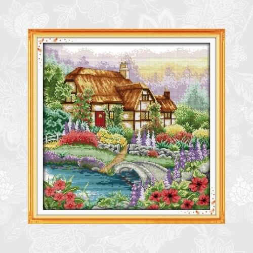 Cabin with the fragrance of flowers Cross Stitch kits Printed Canvas 14CT 11CT Cross-stitch Handmade Embroidery Needlework Sets