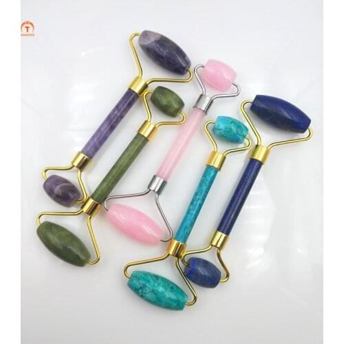 Natural Amethyst Pink Jade Roller Massage Stick Germanium Stone Roller Massager relieve fatigue Brush Skin Health Beauty Tool