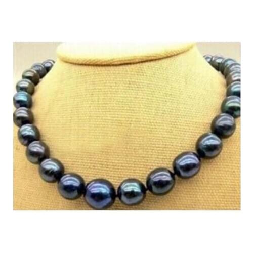 New AAA+ 11-12mm real Black Natural Pearl Necklace 43-44cm