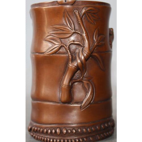 Song voge gem S2053 8" Marked Chinese Dynasty Purple Bronze Bamboo cicada Brush Pot pencil vase