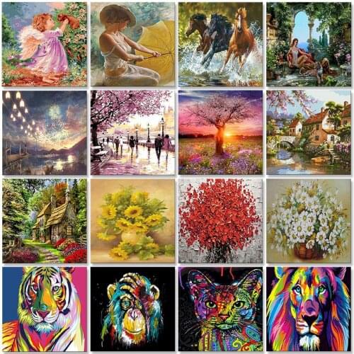 PhotoCustom Oil Painting By Numbers Scenery 60x75cm Paint By Numbers Animals On Canvas DIY Frameless Handpaint Home Decor