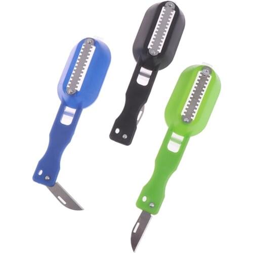 2 In 1 Plastic Fishing Scale Brush Built-In Fish Cutter Fish Skin Brush Fish Scaler Remover Fish Knife Cleaning Scraper