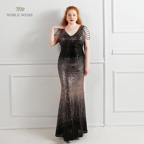 Prom Dresses V-neck Prom Dress Sexy Sequin Vestidos De Gala Zipper Back Mermaid Floor Length Prom Gown Big Size