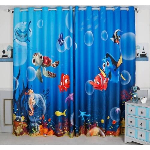 Custom Made 2x Window Drapery Curtain Nursery Kids Children Room Window Dressing Tulle 200 x 260cm Finding Nimo Fish Sea Blue