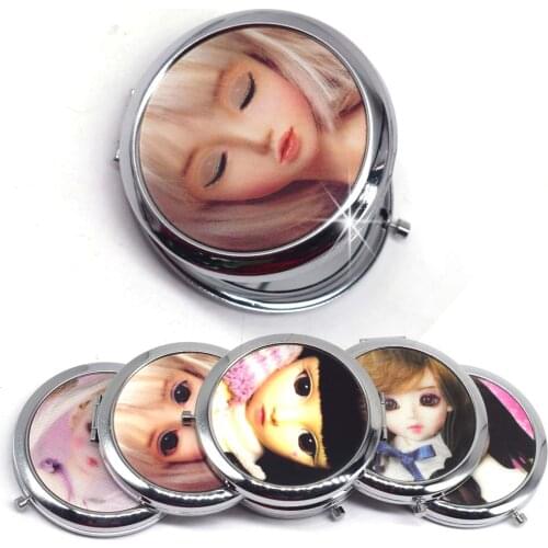 3D Cartoon Dolls Portable Double Side Folding Cute Mirror Foldable Hand Bag Compact Mirror Rhinestone Make Up Cosmetic Travel