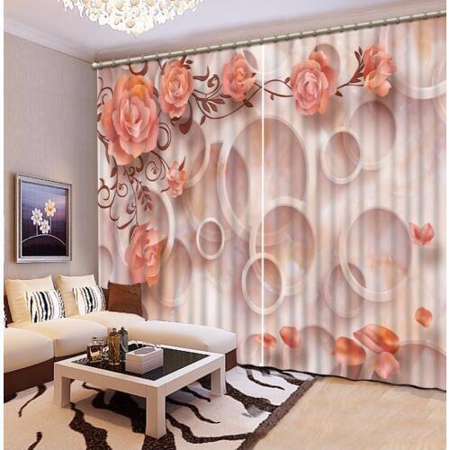 Luxury Curtains Orange Circle Rose Curtains For The Living Room Bedroom Printing Window Curtain marble design 3D Curtains Drape