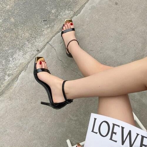 Summer New Women Shoe Sexy Open Toe Sandals Elegant Casual Fashion Comfortable Non-Slip For Metal Ornament Square Toe High Heels