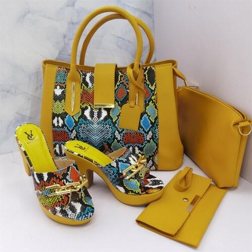 Retro Italian Lady Shoes and Bag to Match Yellow Color Nigerian Women Shoes Matching Bag Comfortable Heels Sandals for Wedding