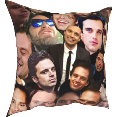 Sebastian Stan Collage Photo Pillowcase Printed Polyester Cushion Cover Gift Throw Pillow Case Cover Bedroom Square 18
