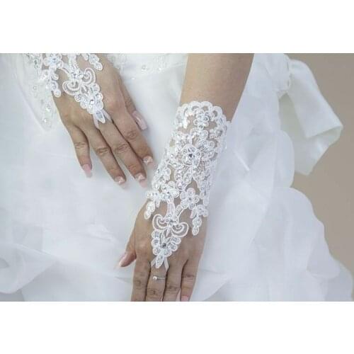 Stylish Party Fingerless Lace Short Paragraph Rhinestone Bridal Wedding Gloves