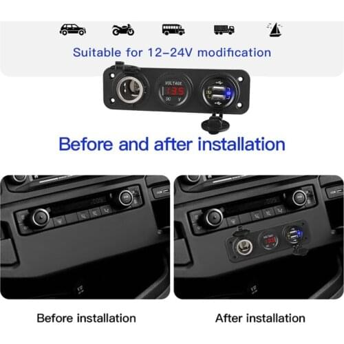 QC3.0 USB Car Fast Charger Adapter LED Voltmeter Outlet Power Socket Panel with Cable for Car Boat Marine Truck SUV CAD