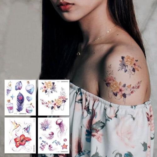 Butterfly Rose Flower Temporary Tattoo for Women Kids Girls Fake Tattoos Sticker Neck Arm Body Art Waterproof Tatoo