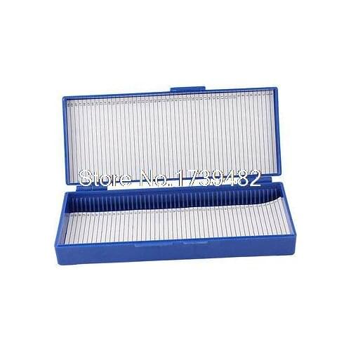 Royal Blue Plastic Rectangle Shape 50-Place Microslide Slide Microscope Box