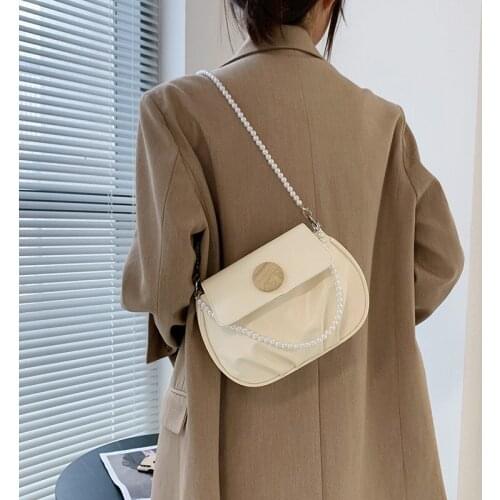 Female bags 2021 autumn fashion female bag pearl chain shoulder messenger saddle bag fashionable purses little bag