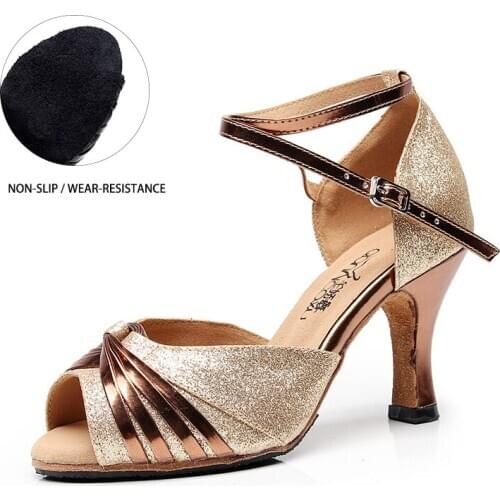 Ladies Fish Mouth Latin Dance Shoes For Girls Glitter Ballroom Salsa Dancing Shoes For Woman Soft Gold Sliver Pruple Dance-shoes