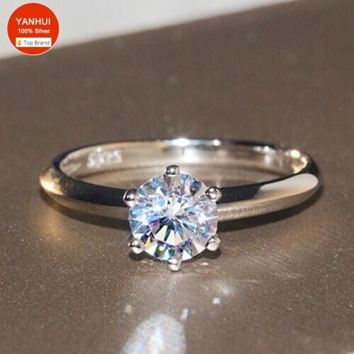 With Certificate 100% Original 925 Sterling Silver 18K White Gold 1 Carat Zirconia Diamond Wedding Rings For Women Gift