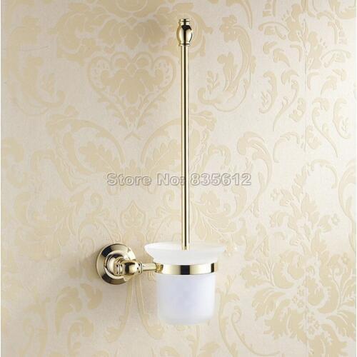 Gold Color Wall Mounted Bathroom Glass Cup And Brass Toilet Brush Holder Wba136