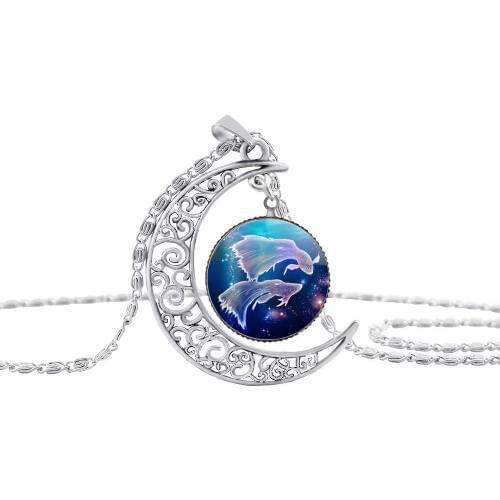 1 Star Sky Universe Animal 12 Constellation Pisces sign Crescent Moon Geometric Pendant Necklace Half Moon Zodiac jewelry