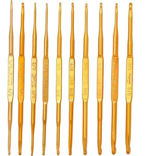10PCS Golden Alumina Double End Crochet Hook Knitting Needle Set Weave Craft Sweater Knitting Metal Handle Craft Needles