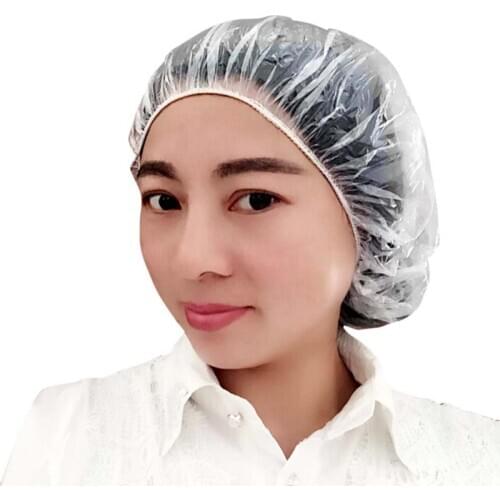 100pcs Transparent Shower Caps Hat Clear Spa Hair Salon Hotel One-Off Bathing Elastic Shower Cap Disposable Shower Caps