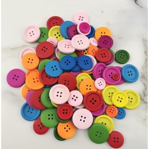 100 pcs/pack) 4 Holes Mixed Size Wood Buttons For Craft Round Sewing Scrapbook handwork DIY Home Decoration