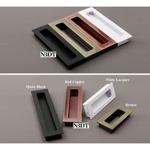 4Pcs Rectangle Aluminum Cabinet Cupboard Flush Recessed Finger Pull White Paint Matte Black Bronze Red Copper