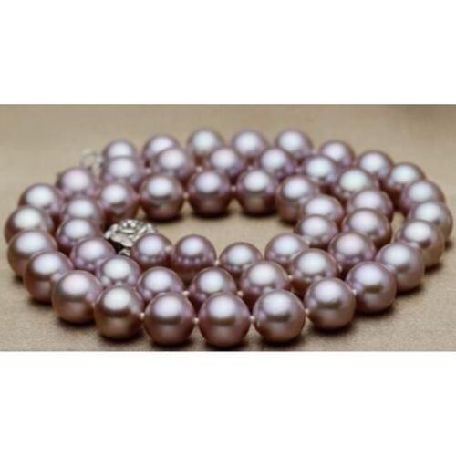 925silver HUGE 10-11MM PERFECT ROUND freshwater GENUINE LAVENDER PEARL NECKLACE 18"