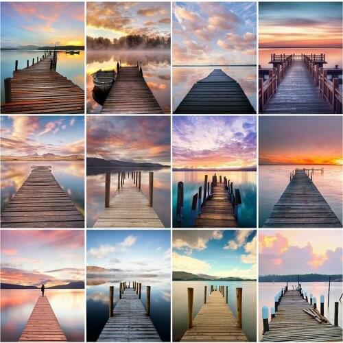 EverShine 5D DIY Diamond Painting Bridge Full Square Drill Diamond Mosaic Seaside Needlework Embroidery Scenery Wall Art