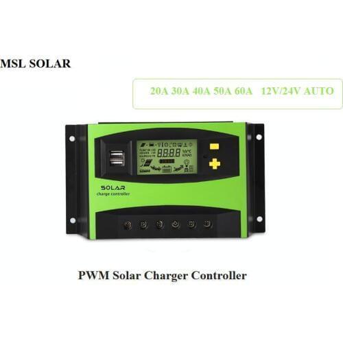 ALLMEJORES 20A-60A DC 12V/24V Auto Solar Charger controller Solar Panel battery charger regulator with LCD Display Dual 5V USB
