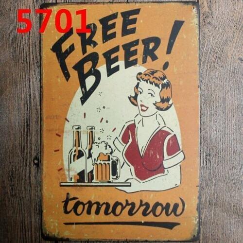 Free Beer Tomorrow Plaque Metal Vintage Wall Pub Kitchen Restaurant Home Art Man Cave Decor Cuadros A-5701