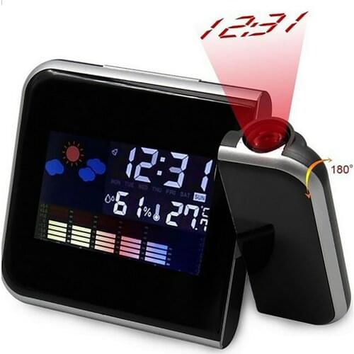 Colorful LED Digital Projection Alarm Clock Temperature Thermometer Humidity Hygrometer Desk Time Projector Calendar
