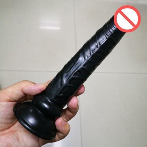 19.5 cm Black suction cup steable long dildo pocket penis dick woman sex toy sex product