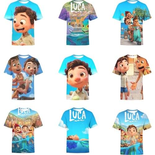 Disney Pixar Luca T Shirt Children Kids Kawaii Summer Cartoon Sea Monsters T-shirt for Girls Boys Clothing Unisex Short Sleeve