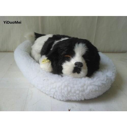 About 30x20cm breathing black&white dog model,polyethylene&furs sleeping dog handicraft car ornament home decoration a2088