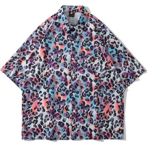Mens Oversize Hawaiian Shirts Leopard Print Turn-Down Collar shirts Unisex HipHop Streetwear Male Holiday Tropical Aloha Tops