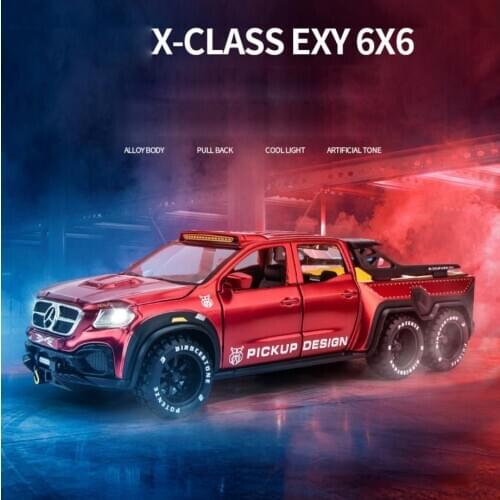 Hot 1:28 scale wheel benz X-CLASS EXY 6X6 Concept metal model with light sound Pickup truck diecast car pull back alloy toy