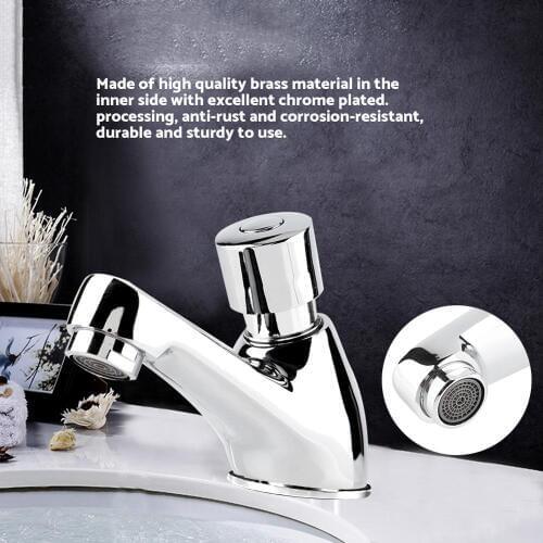 Chrome Plated Basin Faucets Self Closing Time Delay Basin Sink Water Tap Faucet Water Saving Single Cold tap for Bathroom Use