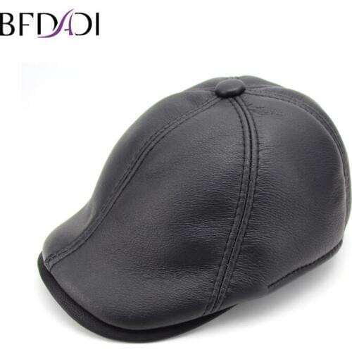 BFDADI 2020 Mens cap genuine leather forward cap sheepskin casual cap russian warm cap spring and autumn hat big size 61cm