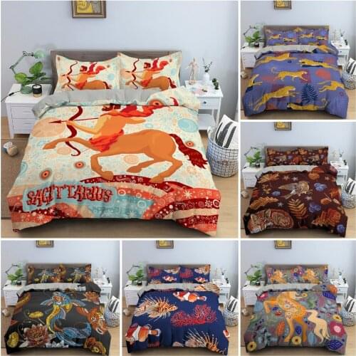 Abstract Folk Style Bedding Set Duvet Cover Animal With Flowers And Constellation Pattern Quilt Cover Psychedelic Bedclothes