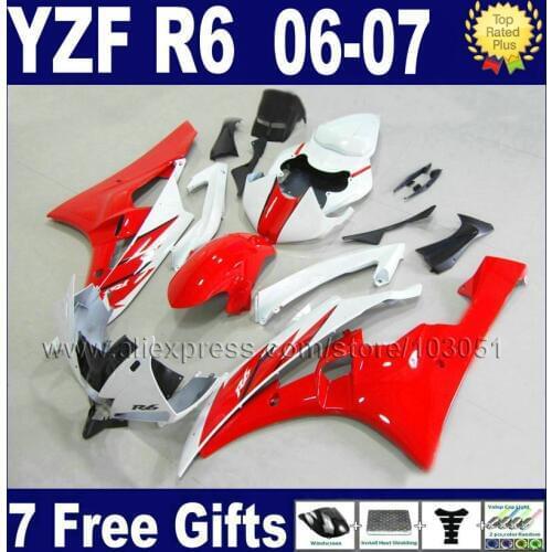 Custom Injection molding moto fairings sets For YAMAHA YZF R6 2006 07 YZFR6 plastic 06 2007 red white aftermarket body fairing