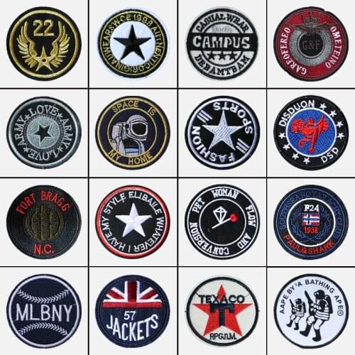 Round Cartoon Patterned Patch Star Letter Embroidery Patch Badges On Backpack Embroidered Applications Iron On Patches Stickers