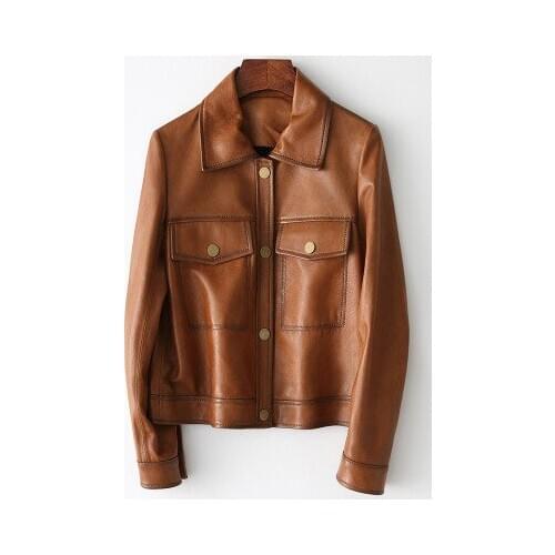 2020 Women Spring Genuine Real Sheep Leather Jacket H6