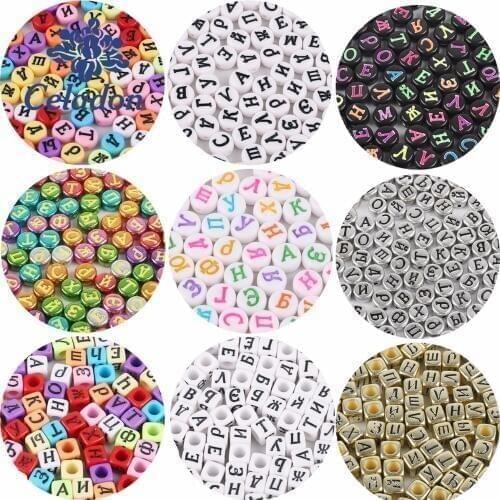 Fashion Acrylic Square Round Russian Alphabet Letter Beads 6mm Loose Spacer For Jewelry Making DIY Accessories 100pcs