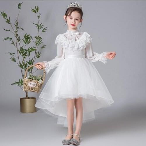 Fancy Kids Dresses For Girls Teenager Bridesmaid Elegant Long Dress Princess Wedding White Lace Vestido Party Formal Wear
