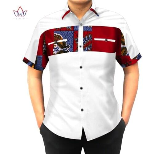 Custom African Print Clothing Shirt Men Short Sleeve Dashiki Men Shirts Mens Slim Fit African Clothing Plus Size 6XL BRW WYN302